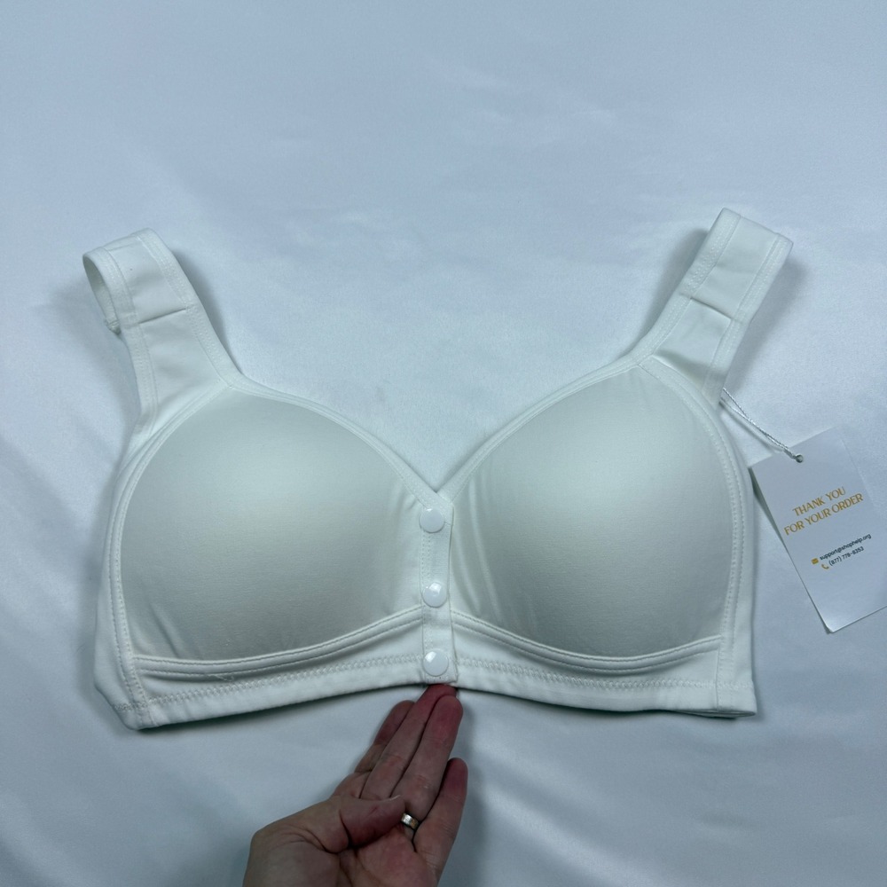 Daisy Bra Front Closure Snap Bra Women Medium White Cotton Wireless Comfort